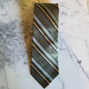 Pronto Uomo 100%silk green..blue strips necktie.